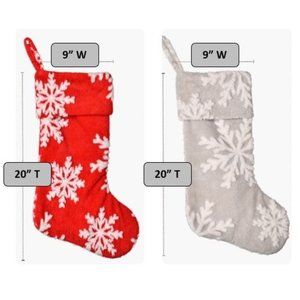 2 Fluffy 20" Decorative Snowflake Fully Lined Christmas Stockings - Red & Grey